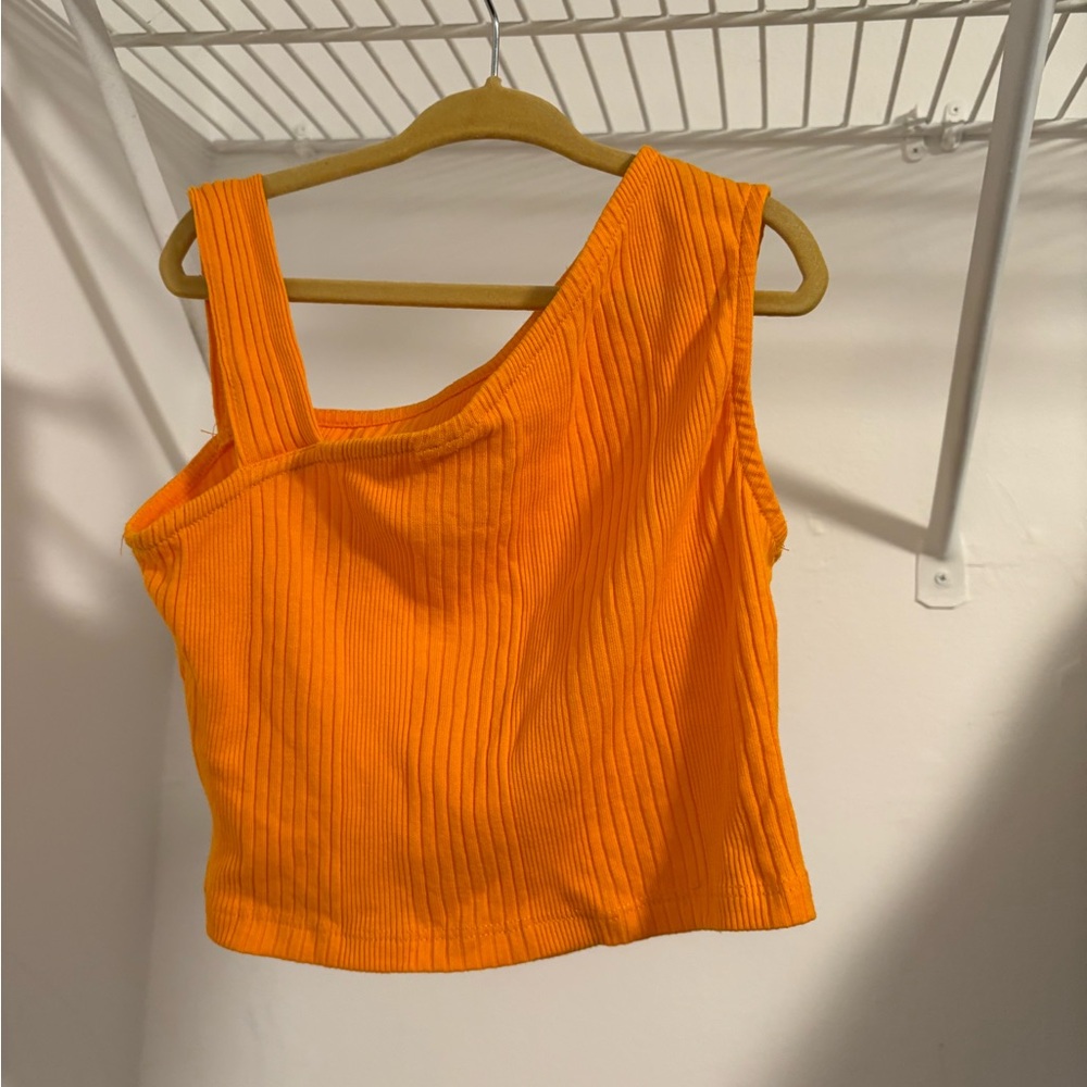 Zara Girls Orange Ribbed One Shoulder Crop Top